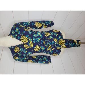 J Crew XXS Petite blue green & yellow floral wrap blouse. BEAUTIFUL!